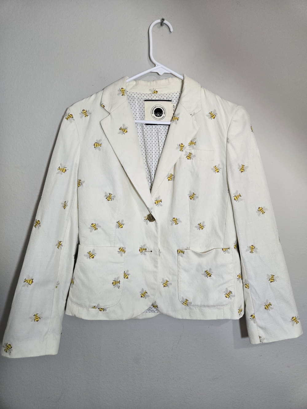 Anthropolgie Daughters of The Liberations "Bumblebee" Corduroy Blazer Cream Sz 4